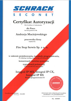 Certyfikat Autoryzacji - Andrzej Maciejewski