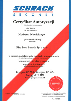 Certyfikat Autoryzacji - Norbert Nowicki