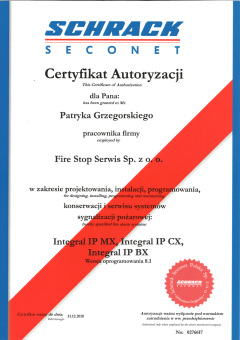 Certyfikat Autoryzacji - Patryk Grzegorski