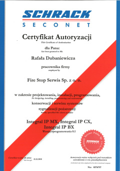 Certyfikat Autoryzacji - Rafał Dubaniewicz