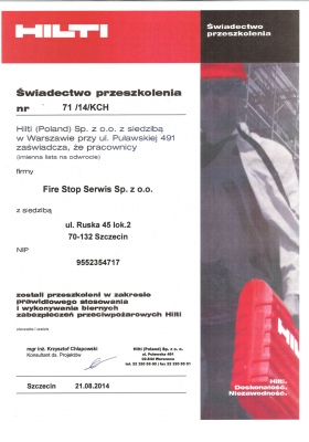 FIRE STOP SERWIS HILTI 2014